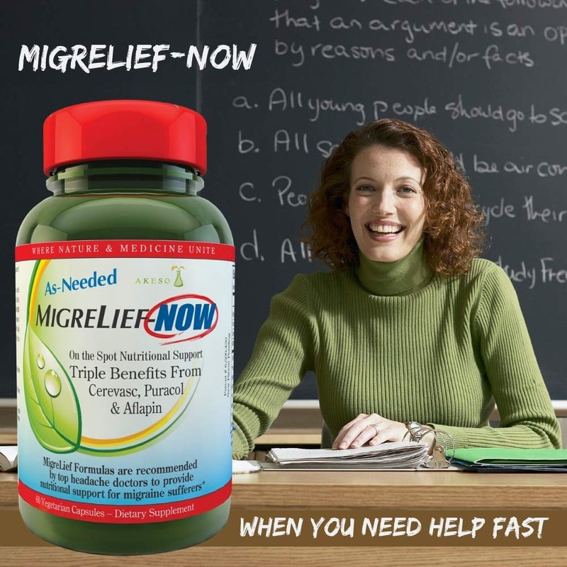 MigreLief ميغريلِيف-نَو تركيبة سريعة المفعول، دعم غذائي عند الحاجة لمصابي الشقيقة والصداع - 60 كبسولة نباتية - Image 3