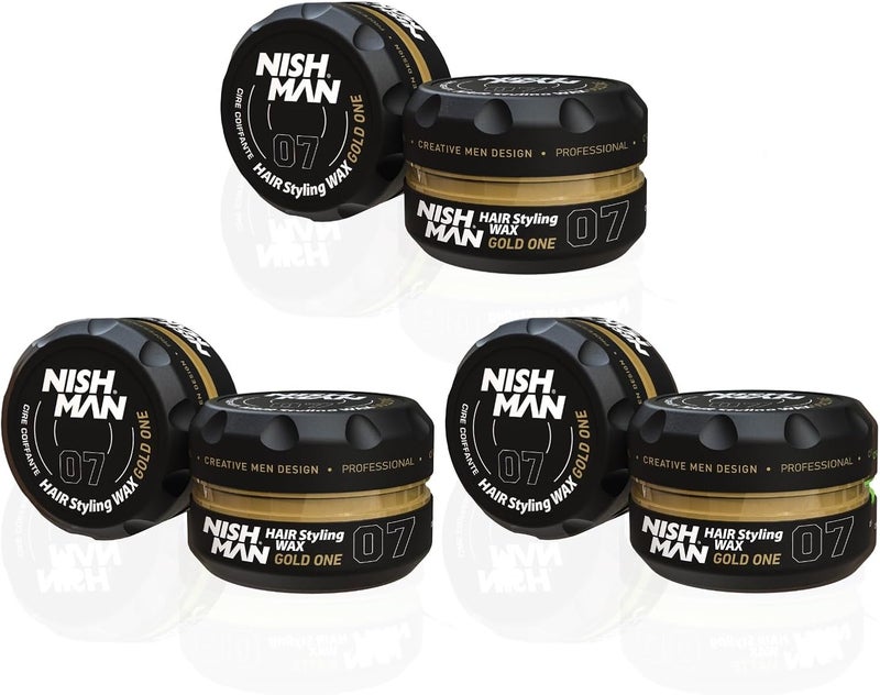 NISHMAN Hair Styling Wax for Men 07 Gold One 150g Gold One Scent Natural Shine Look Strong Hold Mens Hair Gel Aqua Wax LongLasting Control and Definition Pack of 3