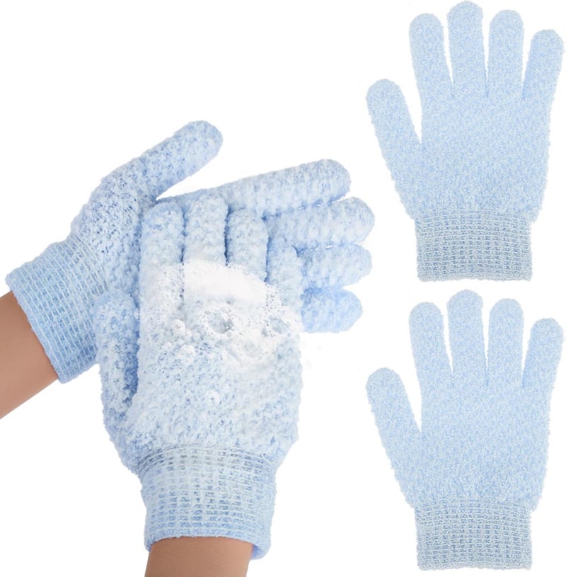Sibba Shower Exfoliating Mitts, Double Sided Microfibre Body Exfoliating Gloves for Adults and Kids, Natural Loofah Bathing Gloves for Body and Face, Dead Skin Remover(Multicolor)