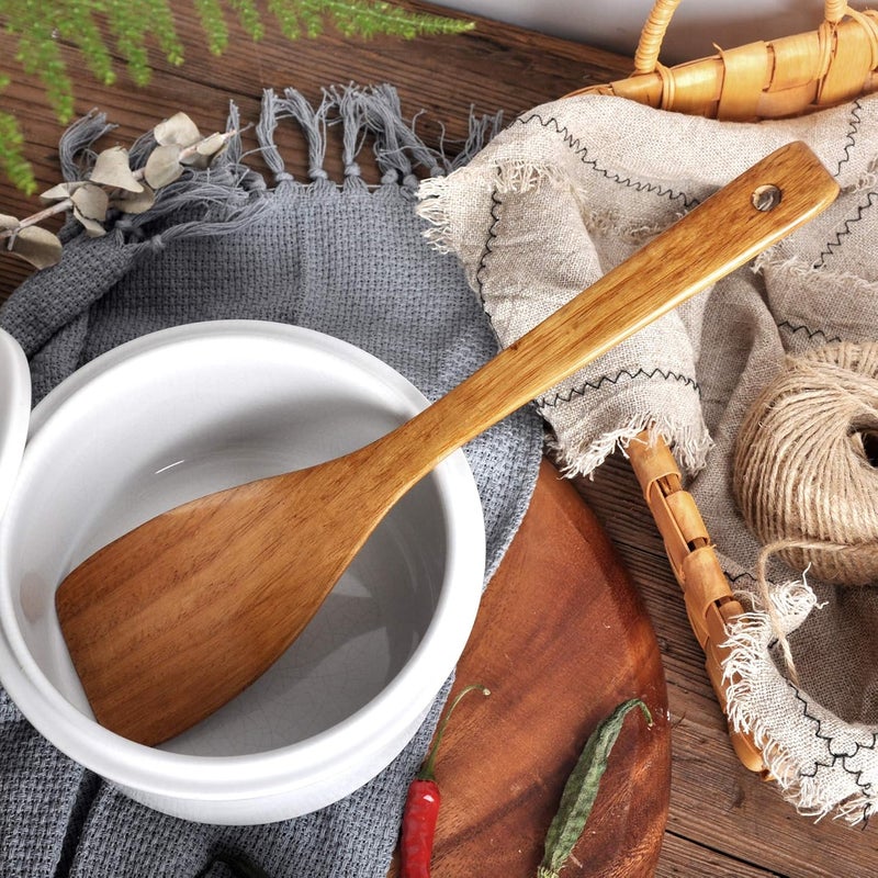 FJNATINH Wooden Spatula,Slotted Turner,Soup Ladle,Long Handle Utensils Set,Handmade for Kitchen Cookware (Wooden Utensil 4 Sets) - Image 5
