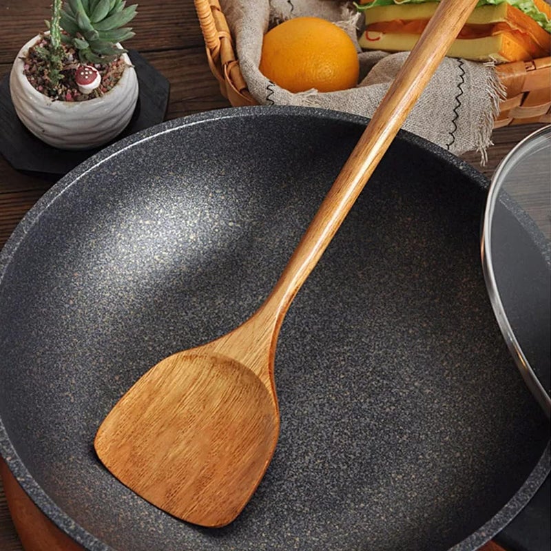 FJNATINH Wooden Spatula,Slotted Turner,Soup Ladle,Long Handle Utensils Set,Handmade for Kitchen Cookware (Wooden Utensil 4 Sets) - Image 4