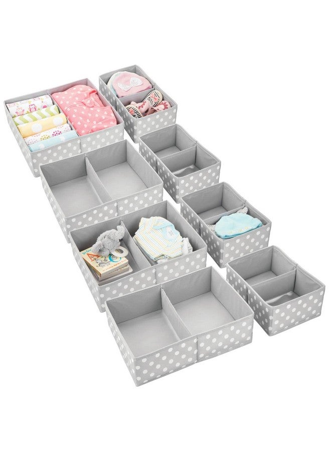 mDesign Fabric Drawer Organizer Bins, Kids/Baby Nursery Dresser, Closet, Shelf, Playroom Organization, Hold Clothes, Toys, Diapers, Bibs, Blankets, Set Of 2, 4 Pack, Gray/White Polka Dot - Image 1