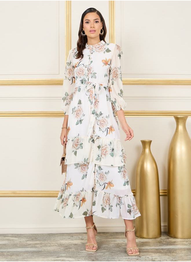 Styli - Floral Print Button Detail Shirt Maxi Dress - Image 1