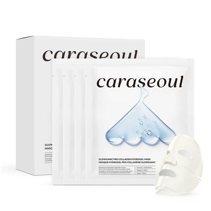 caraseoul قناع الوجه كاراسول جلوغانك برو كولاجين، قناع هيدروجيل كوري مع النياسيناميد والأدينوزين، تعزيز الإشراق، قناع مرطب لليلة، نباتي، العناية بالبشرة الكورية [1.19 أونصة (34 جرام) × 4 حبة] - Image 1