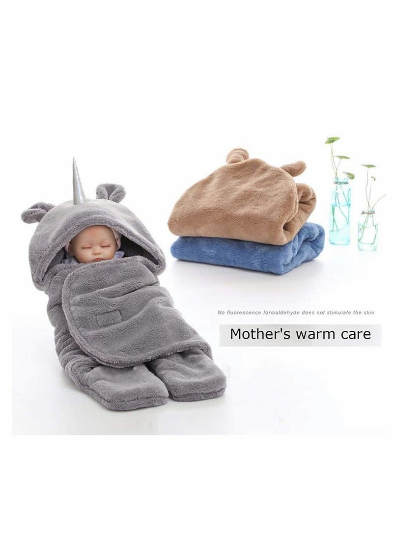 Baby Cute Hooded Swaddle Receiving Blanket, Fleece Cotton Stroller Crib Sleeping Bag Sack for Universal Baby Cute Newborn Infant Baby Boy Girl Swaddle Photography Prop For 0-12 Months (Camel) - Image 3