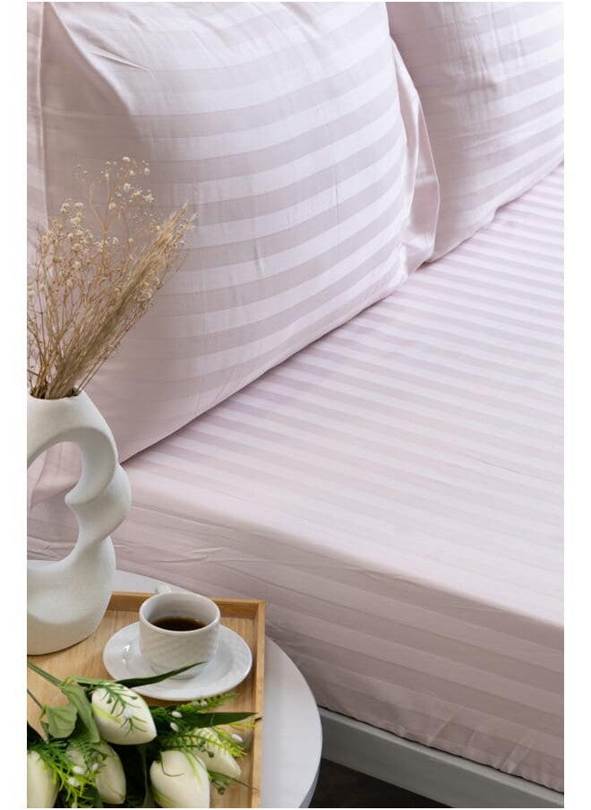 MEHALLA - Fitted Sheet Set-Satin Stripe 2cm 1 Bed Sheet - 2 Pillowcases - Rose - 160*200+35 - 100% Egyptian Cotton - Image 1