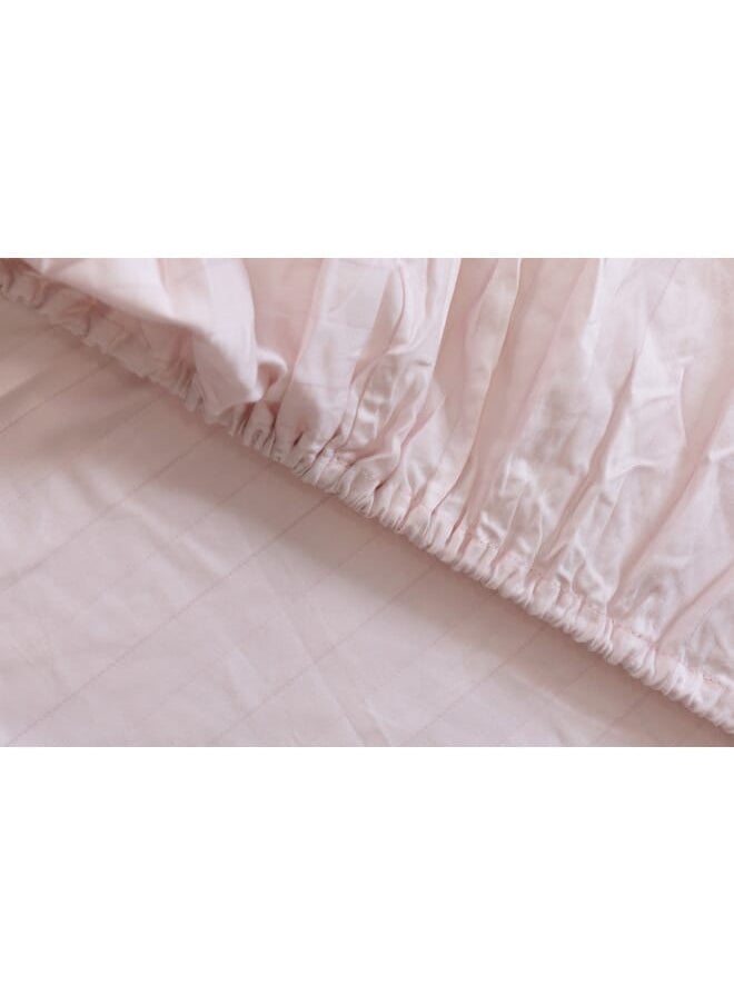 MEHALLA - Fitted Sheet Set-Satin Stripe 2cm 1 Bed Sheet - 2 Pillowcases - Rose - 160*200+35 - 100% Egyptian Cotton - Image 1
