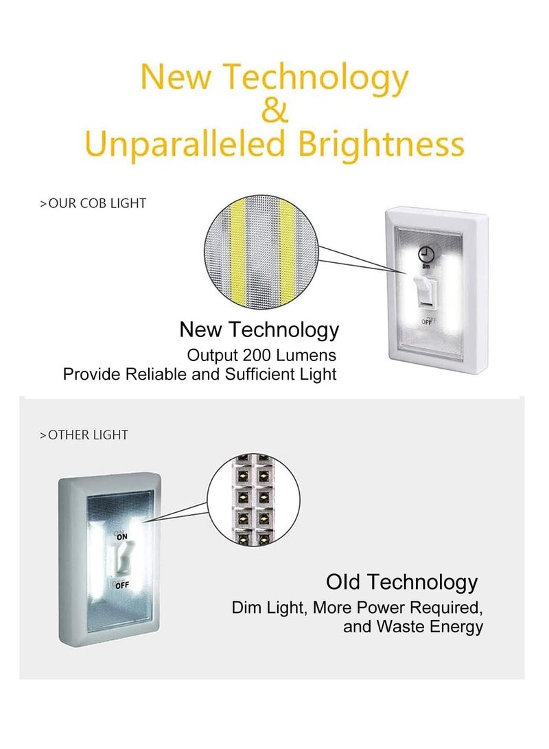 سيوسي مفتاح ضوء ليلي LED ، 12 بطارية إجمالية ، 200 Lumen Wireless COB LED ضوء ، مثالي للخزانة ، الرف ، الخزانة ، المرآب ، المطبخ ، الدرج ، بطارية تديرها ، 4 عبوات  - Image 4