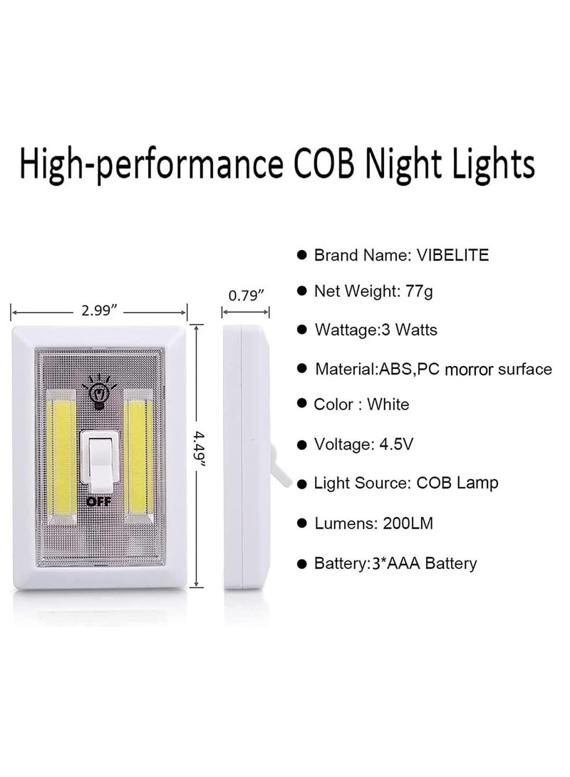 سيوسي مفتاح ضوء ليلي LED ، 12 بطارية إجمالية ، 200 Lumen Wireless COB LED ضوء ، مثالي للخزانة ، الرف ، الخزانة ، المرآب ، المطبخ ، الدرج ، بطارية تديرها ، 4 عبوات  - Image 2