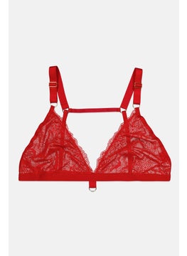 Women Non Padded Lace Bra, Red