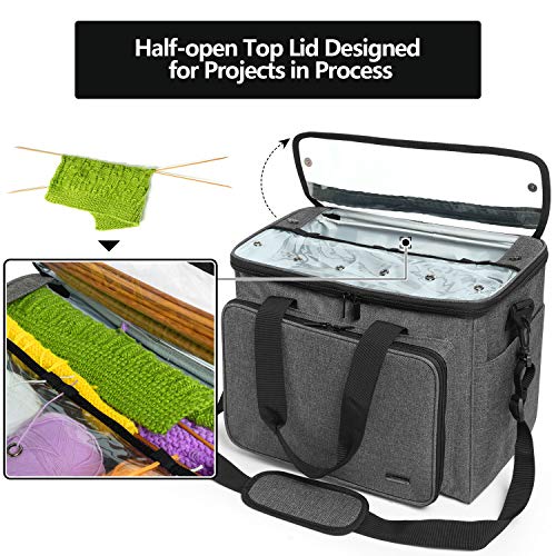 Teamoy Knitting Bag, Yarn Tote Organizer with Inner Divider (Sewn to Bottom) for Crochet Hooks, Knitting Needles(Up to 14”), Project and Supplies -No Accessories Included, Gray - Image 4