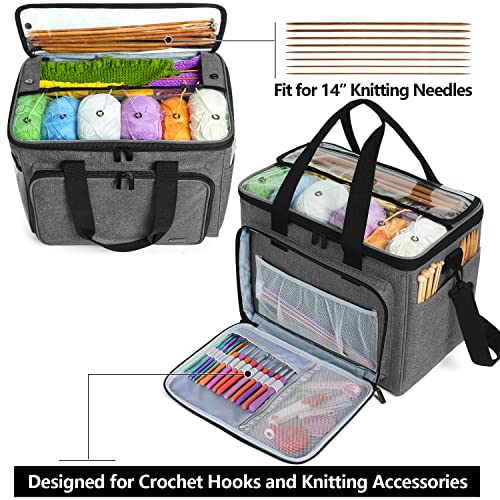 Teamoy Knitting Bag, Yarn Tote Organizer with Inner Divider (Sewn to Bottom) for Crochet Hooks, Knitting Needles(Up to 14”), Project and Supplies -No Accessories Included, Gray - Image 3