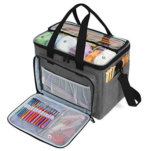 Teamoy Knitting Bag, Yarn Tote Organizer with Inner Divider (Sewn to Bottom) for Crochet Hooks, Knitting Needles(Up to 14”), Project and Supplies -No Accessories Included, Gray - Image 1
