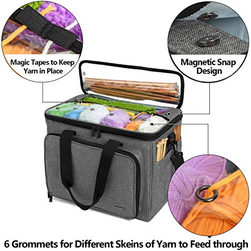 Teamoy Knitting Bag, Yarn Tote Organizer with Inner Divider (Sewn to Bottom) for Crochet Hooks, Knitting Needles(Up to 14”), Project and Supplies -No Accessories Included, Gray - Image 2