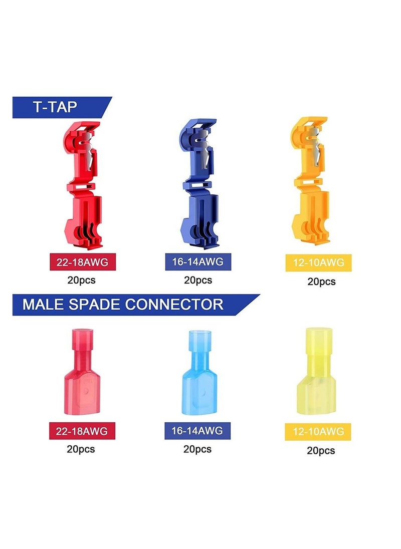 SYOSI - 120 T-Tap Wire Connector Terminal Insulation Male Quick Disconnect Spade Terminal Classification Kit - Image 1