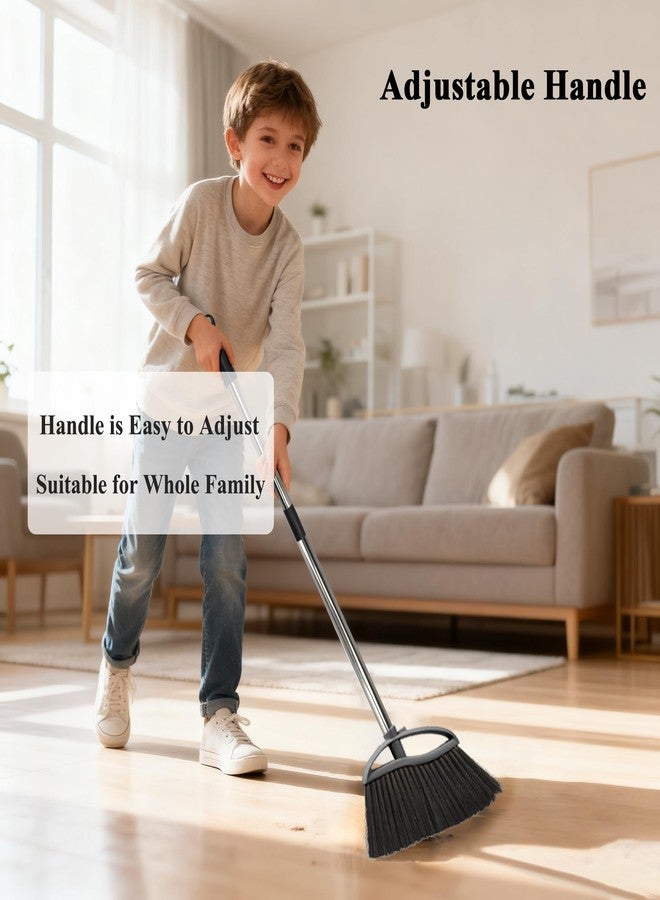 Chanhoo 3 Pack Soft Bristle Angle Broom for Floors - Wide Indoor Heavy Duty Broom with 38"-53.5" Adjustable Handle, Kitchen & Restaurant Use for Hardwood, Porch (Gray, Yellow, Green) - Image 4