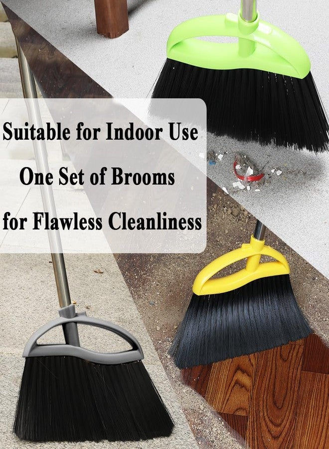 Chanhoo 3 Pack Soft Bristle Angle Broom for Floors - Wide Indoor Heavy Duty Broom with 38"-53.5" Adjustable Handle, Kitchen & Restaurant Use for Hardwood, Porch (Gray, Yellow, Green) - Image 3