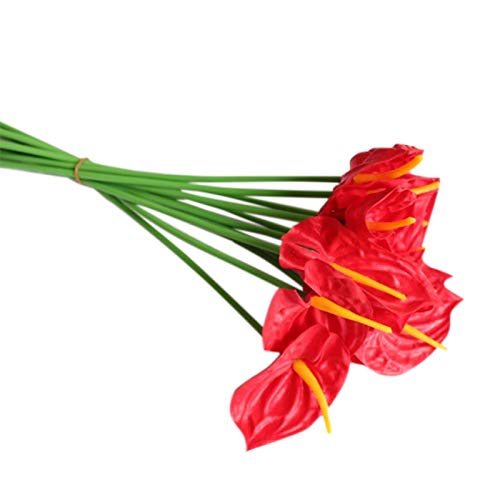 AntranStore 20 قطعة من زهور الأنتوريوم الاصطناعية لمسة حقيقية زهور مزيفة لتزيين المنزل ترتيبات زهرية باقات حمراء