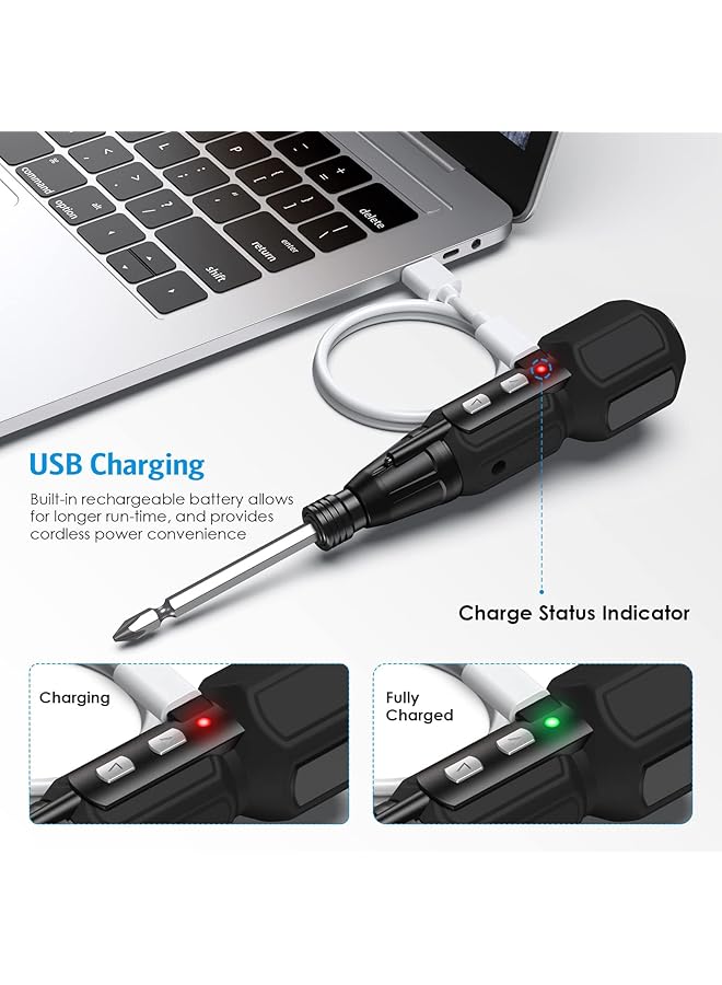 erorex Electric Screwdriver Cordless Rechargeable Power Screwdrivers Set Portable Automatic Home Repair Tool Kit With Led Lights And Usb Cable - Image 5