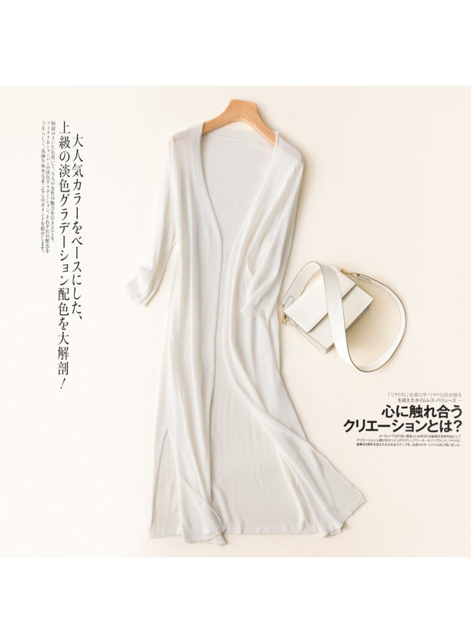 Song Feng Ya Korean Style Thin Sun Protection Clothing W En's Summer New Ice Cotton Linen Knitted Cardigan Midi Air-conditioning Shirt Jacket - Image 1