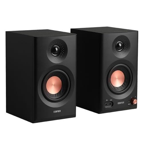 Edifier MR3 Powered Studio Monitor Speakers HiRes Audio Certified Bluetooth V54 Active Bookshelf Loudspeakers 20 Computer Speaker with Headphone Output RCA AUX Balanced TRS Input Black Pair - Image 1