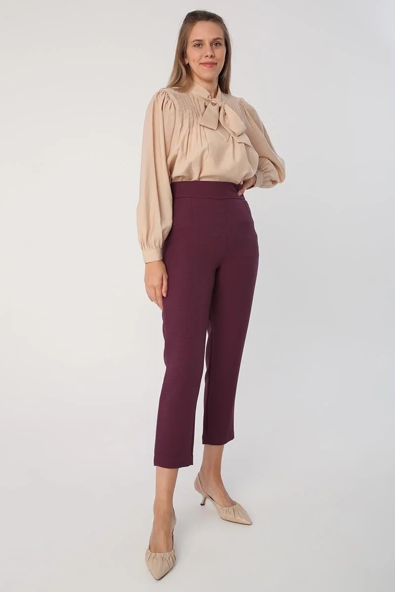 Allday Plum-Jacquard Classic Casual Trousers