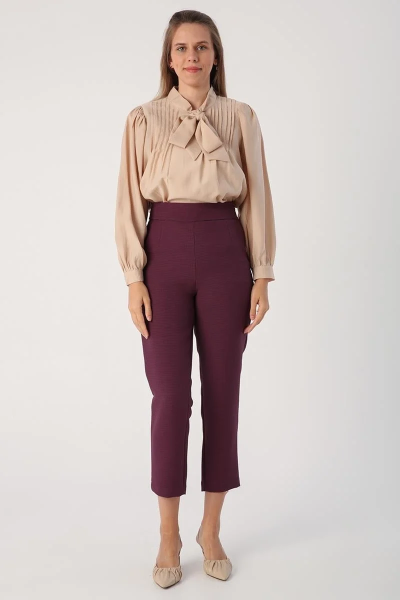 Allday Plum-Jacquard Classic Casual Trousers