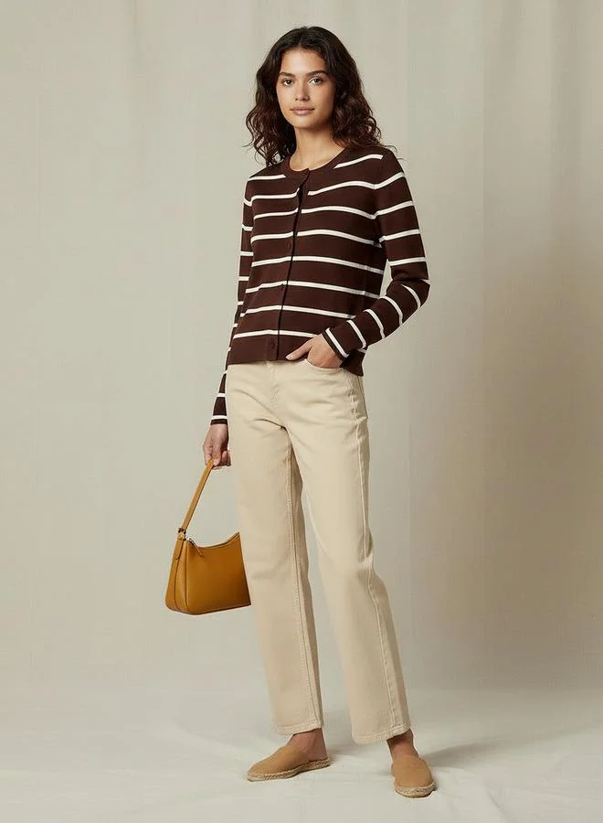 2Xtremz 2Xtremz Striped Round Neck Cardigan