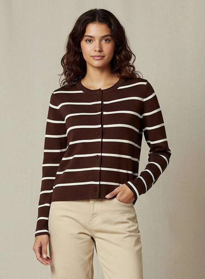 2Xtremz 2Xtremz Striped Round Neck Cardigan
