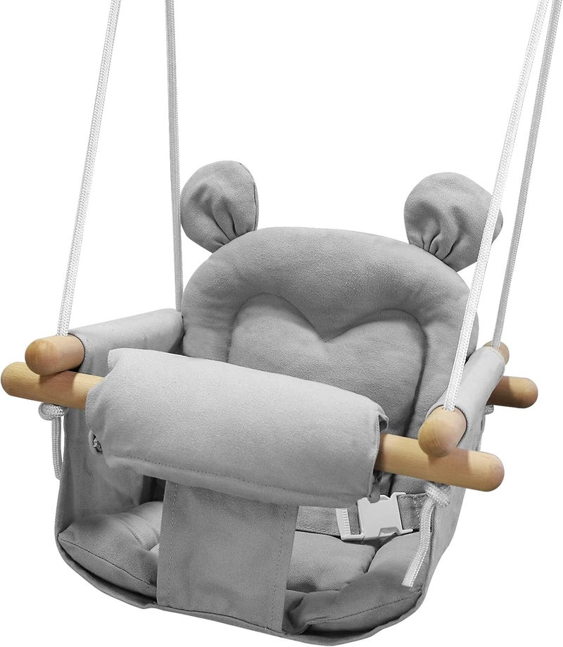GFU Baby Swing, Canvas Baby Swings for Infants, Secure Baby Swing Outdoor, Toddler Swing for Indoors, Wooden Hanging Baby Swing Seat, Hammock for Tree and Backyard - Image 1