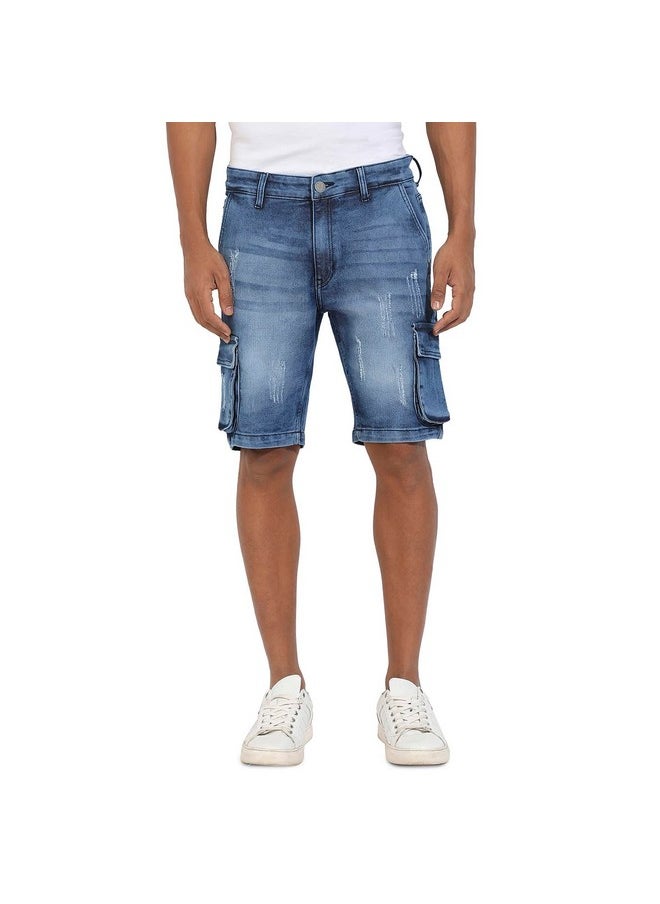 Campus Sutra Campus Sutra Men's Boyfriend Shorts (CBSSM23JN_SHORT61_M_PLN_BU_Blue  - Image 1