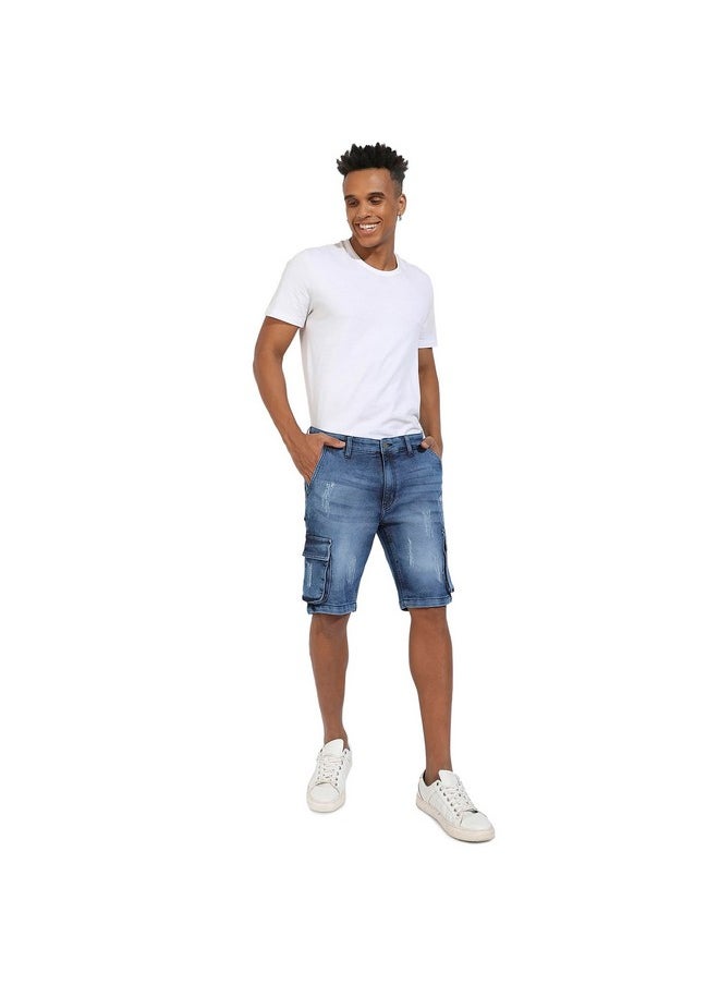 Campus Sutra Campus Sutra Men's Boyfriend Shorts (CBSSM23JN_SHORT61_M_PLN_BU_Blue  - Image 2