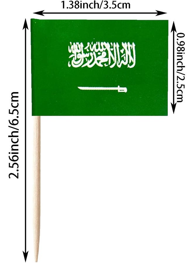 100 قطعة من أعلام السعودية الصغيرة ليوم الوطن، أعلام خضراء للطعام أو للزينة الأخرى، بمقاس 3.5x2.5 سم - Image 2