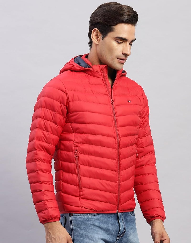 Monte Carlo Mens Solid Red Hooded Full Sleeve Jacket (224261792-1-40) - Image 3