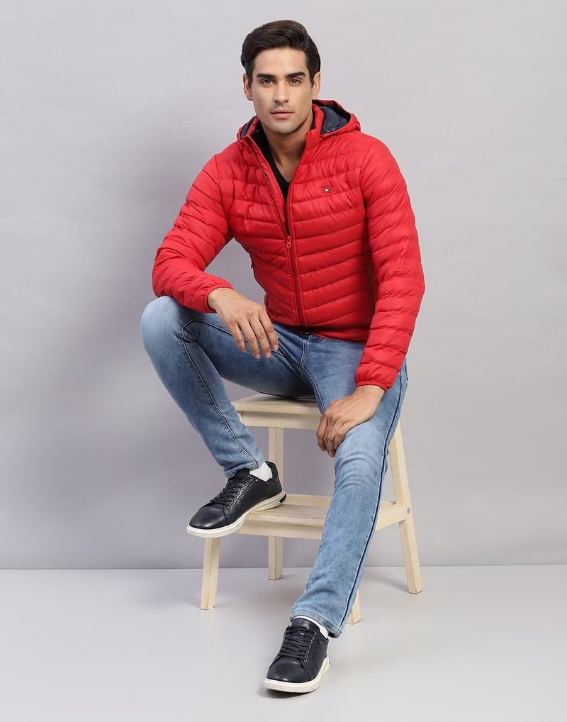 Monte Carlo Mens Solid Red Hooded Full Sleeve Jacket (224261792-1-40) - Image 5