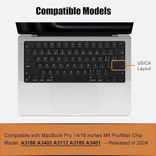 OJOS Keyboard Cover Skin for MacBook Pro 14" 16 inch M4 Pro/Max Chip A3112 A3185 A3401 A3186 A3403 Released in 2024 Touch ID TPU Protector Accessories US/ANSI Layout (Transparent Gray) - Image 2