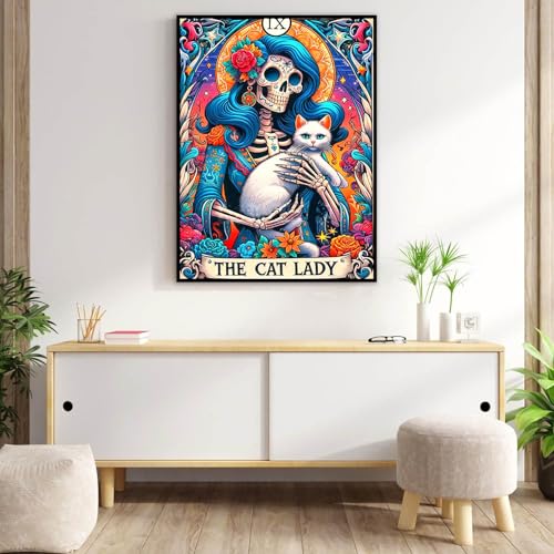 Meothan Diamond Art Kits for Adults, Horror Skull and Cat Diamond Painting Kits for Adults, 5D DIY Round Full Drill Gothic Gem Art Paint by Diamonds Dots Crafts Kits for Home Decor Gift 12x16inch - Image 4