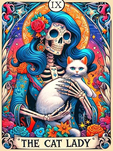 Meothan Diamond Art Kits for Adults, Horror Skull and Cat Diamond Painting Kits for Adults, 5D DIY Round Full Drill Gothic Gem Art Paint by Diamonds Dots Crafts Kits for Home Decor Gift 12x16inch - Image 1