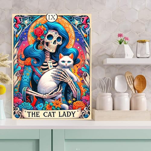 Meothan Diamond Art Kits for Adults, Horror Skull and Cat Diamond Painting Kits for Adults, 5D DIY Round Full Drill Gothic Gem Art Paint by Diamonds Dots Crafts Kits for Home Decor Gift 12x16inch - Image 2