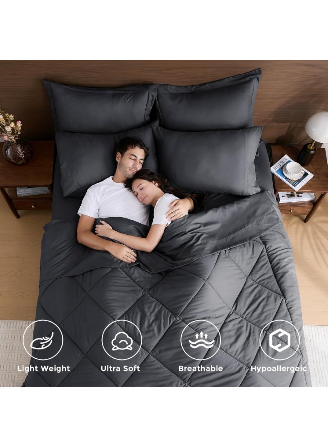 Bukela 7 Pieces Queen Comforter Set, All Season Reversible Bed in a Bag, Ultra Soft Queen Bedding Set with Grey Comforter, Flat Sheet, Fitted Sheet, Pillowcases, Pillow Shams, Dark Grey - Image 4