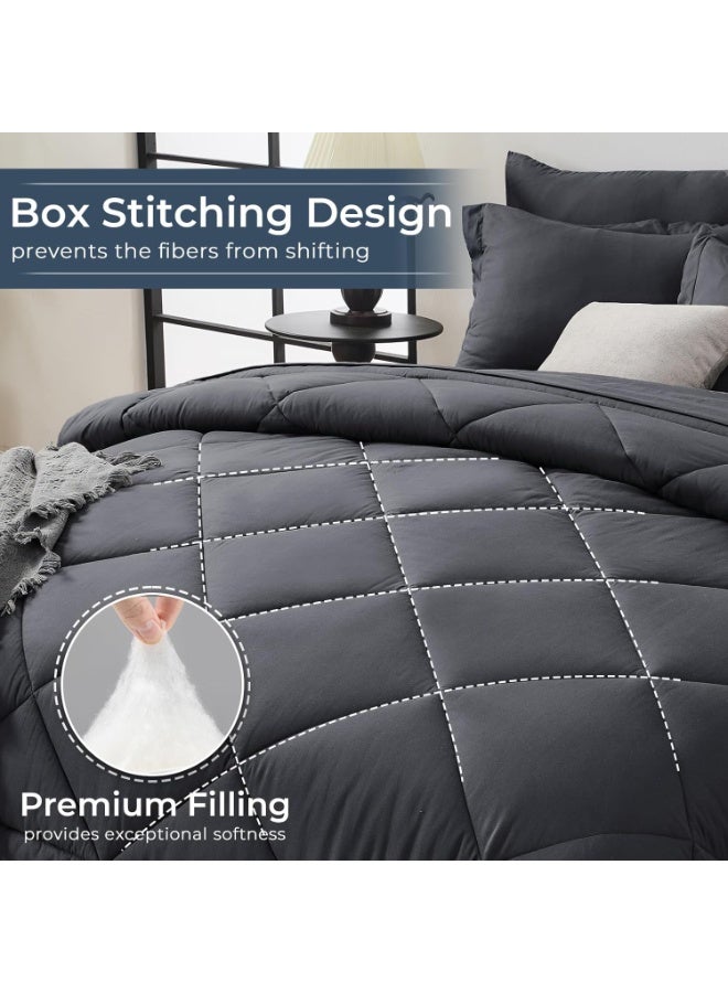 Bukela 7 Pieces Queen Comforter Set, All Season Reversible Bed in a Bag, Ultra Soft Queen Bedding Set with Grey Comforter, Flat Sheet, Fitted Sheet, Pillowcases, Pillow Shams, Dark Grey - Image 3