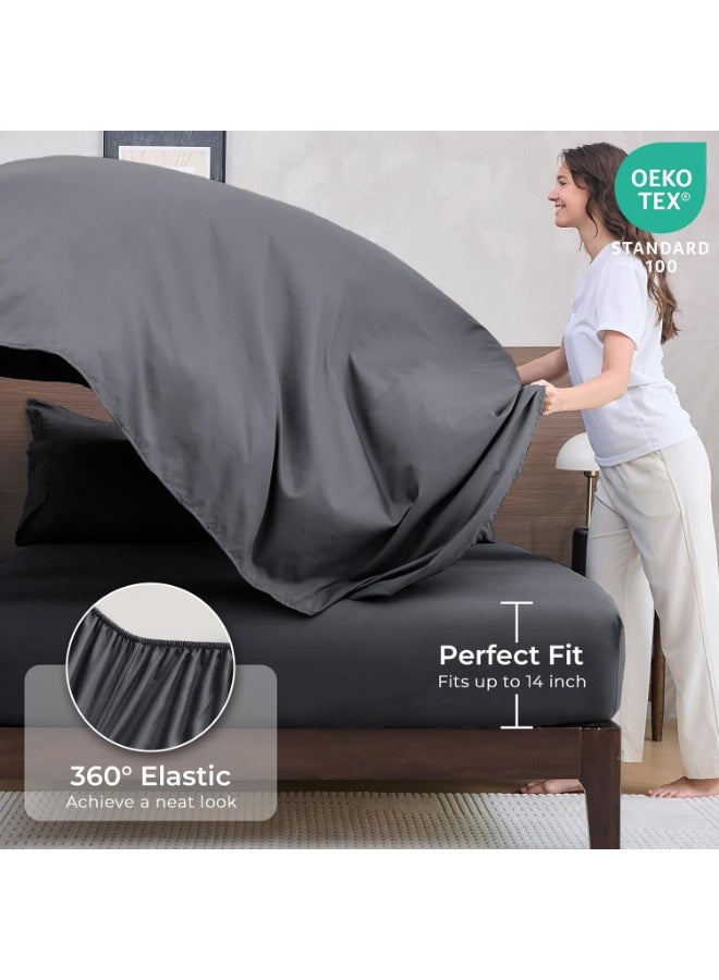 Bukela 7 Pieces Queen Comforter Set, All Season Reversible Bed in a Bag, Ultra Soft Queen Bedding Set with Grey Comforter, Flat Sheet, Fitted Sheet, Pillowcases, Pillow Shams, Dark Grey - Image 5