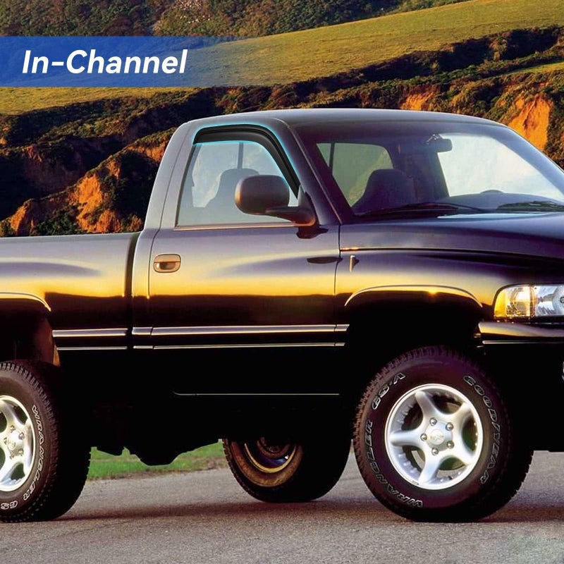 YQAUTEC حواجز المطر لنوافذ القناة لسيارة دودج رام 1500 من 1994-2001، واقيات الرياح لنوافذ الظل لرام 2500 3500 من 94-02 - Image 5