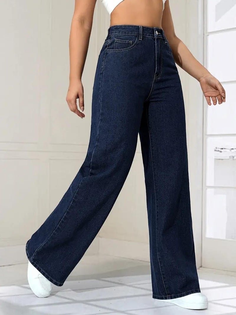 ADBUCKS Women Denim Straight Fit High Rise Jeans (38, Dxblue) - Image 3