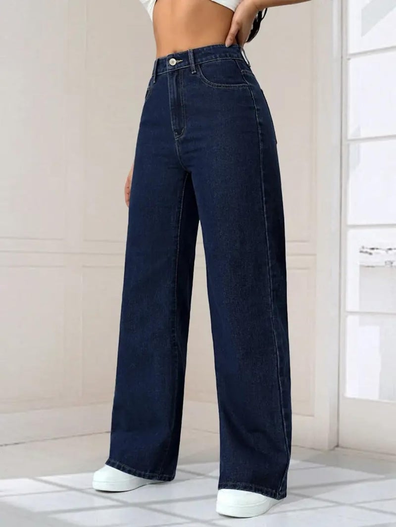 ADBUCKS Women Denim Straight Fit High Rise Jeans (38, Dxblue) - Image 4