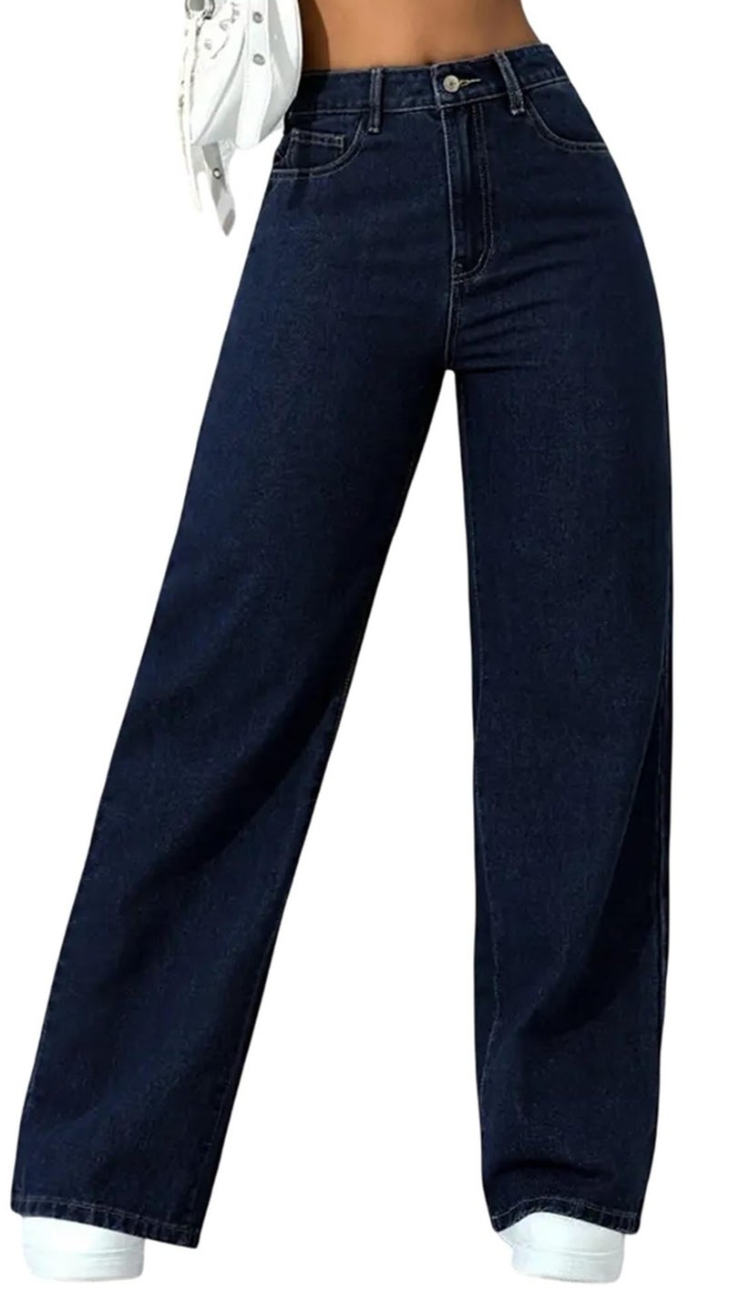 ADBUCKS Women Denim Straight Fit High Rise Jeans (38, Dxblue) - Image 1