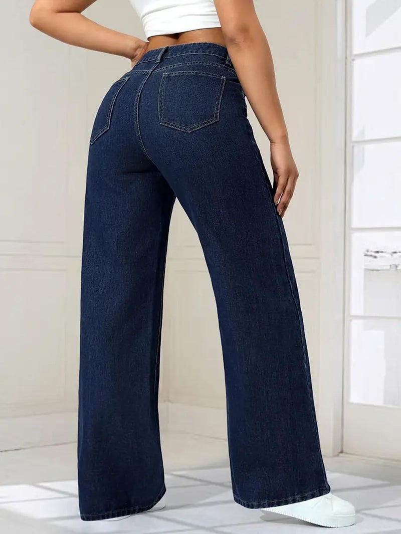 ADBUCKS Women Denim Straight Fit High Rise Jeans (38, Dxblue) - Image 5