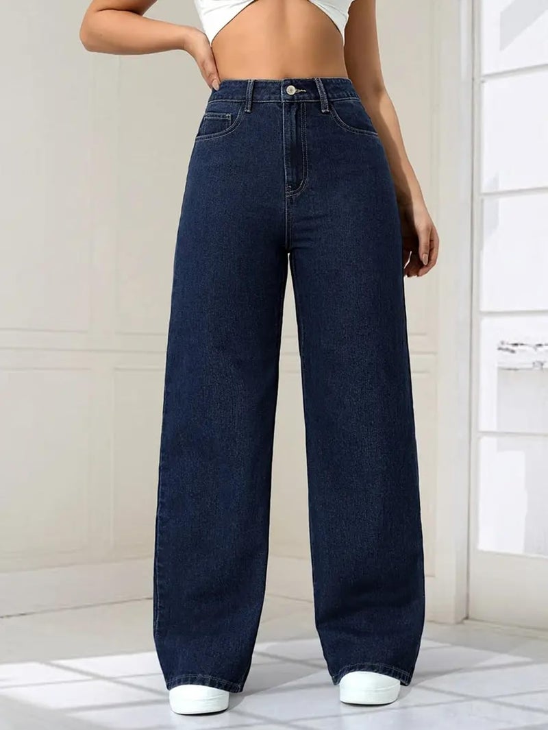 ADBUCKS Women Denim Straight Fit High Rise Jeans (38, Dxblue) - Image 2
