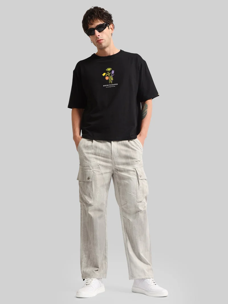 Maniac  Maniac Mens Printed Round Neck Half Sleeve Light Grey Cotton T-Shirt for Men | Best Price UAE