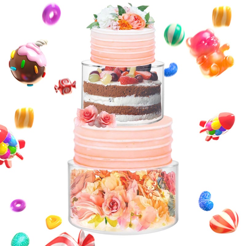 GBACHOOSE 2PCS Clear Acrylic Cake Stand Round 2 Tier Case Cylinder Box Clear Cake Stand, Fillable Cake Riser Round for Wedding Birthday Party Wedding Holiday Party (6 Inch, 8 Inch) - Image 1